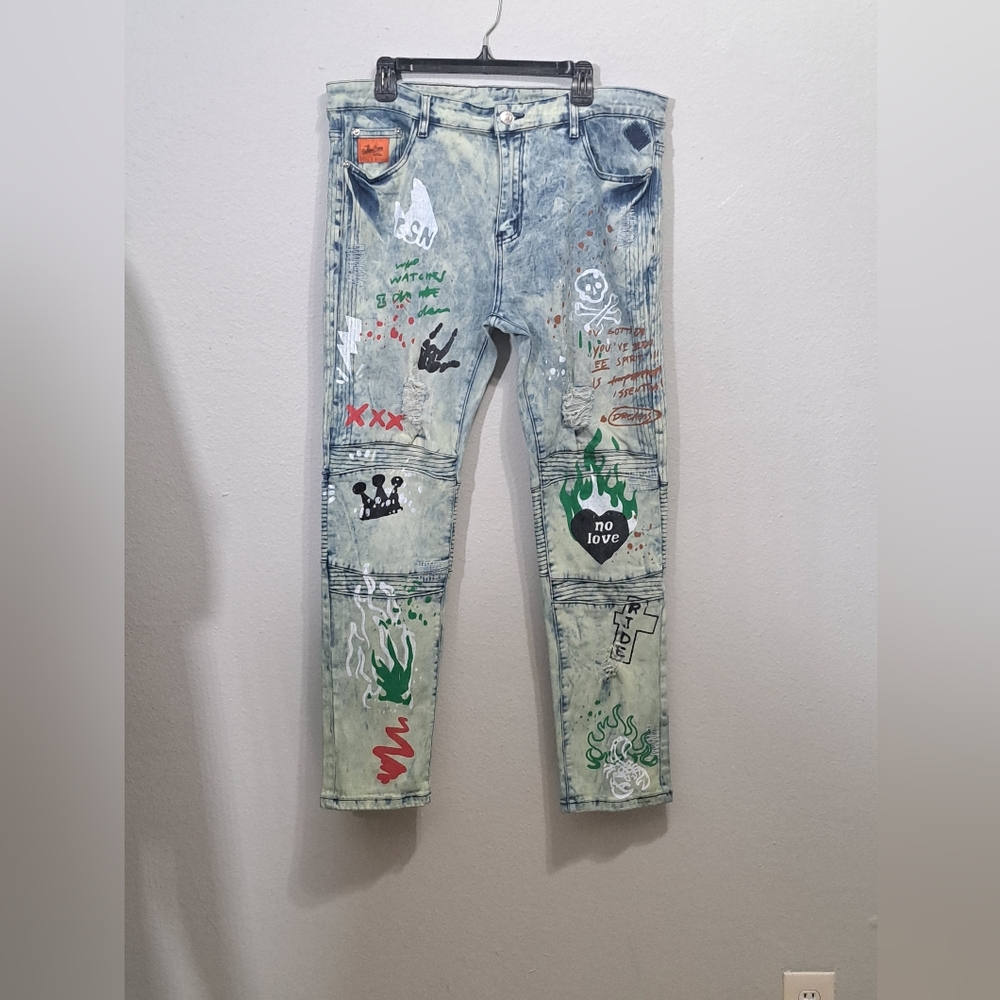 Biepa Graphic Design Men's Jeans, Size 38.